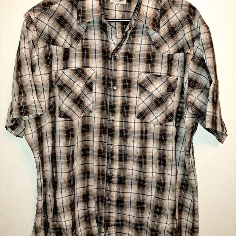 Men's Ely Cattleman Short Sleeve Plaid Western Pearl Snap Shirt XLTALL - Picture 2 of 7